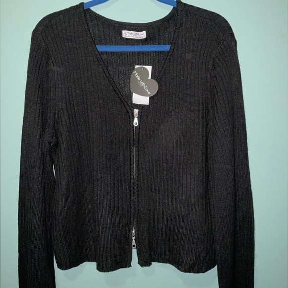 FULL CIRCLE TRENDS Plus Size V-Neck Zip-Up Sweater In Black Beauty Sz 2X NWT - Picture 9 of 9